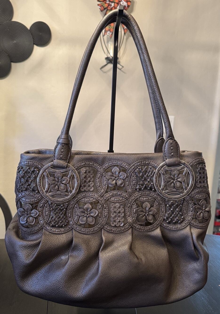 Brighton Nala Metallic Bronze Leather Shoulder Bag Masterpiece Floral Medallion